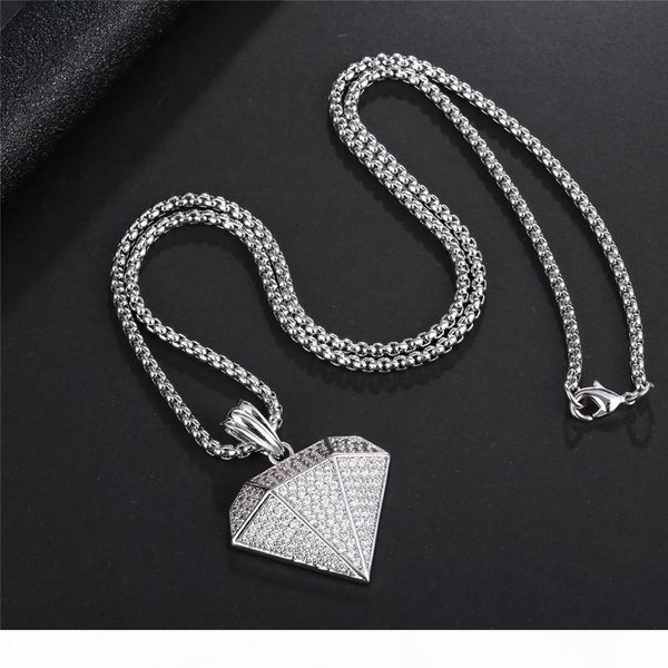 

iced out full zircon silver plated big diamond pendant necklace with box chain for men women hip hop jewelry