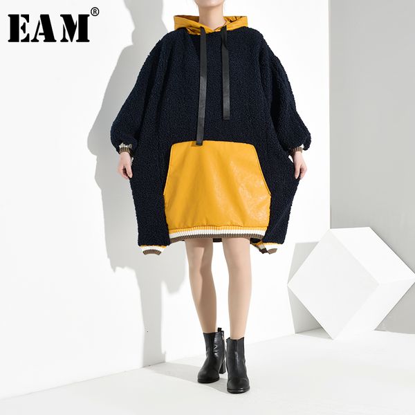

eam] loose fit pocket split oversized sweatshirt new hooded long sleeve women big size fashion tide autumn winter 2019 19a-a865, Black