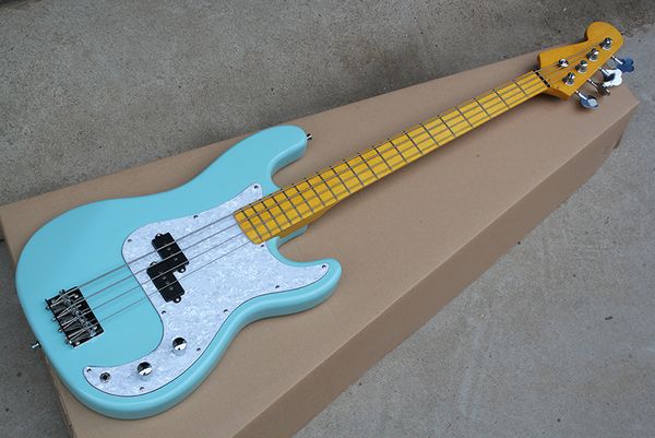 Фабрика пользовательских неба голубые 4 струны электрические бас-гитара с обратным фартом, белый жемчужный пикер, предложение на заказ