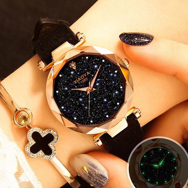 

fashion women watches 2019 sell star sky dial clock luxury rose gold women's bracelet quartz wrist watches new dropshipping, Slivery;brown