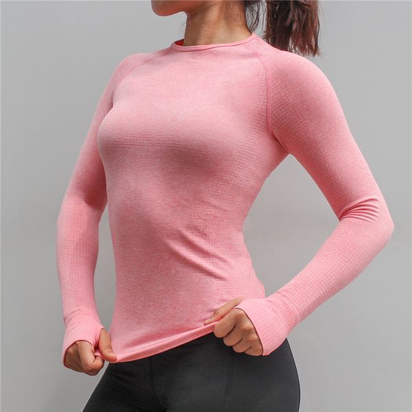 

vutru seamless breathable yoga long sleeve gym fitness shirt solid high elastic women bodybuilding sport shirts jersey, White;red