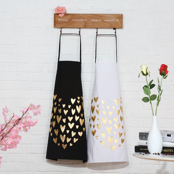 

1pcs bronzing heart pattern apron woman bibs home cooking baking coffee shop cleaning aprons kitchen accessories 46127