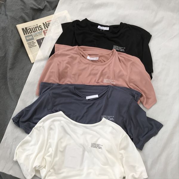 

drape copper ammonia short-sleeved t-shirt women's small letter printing white round collar pendant pendant women's thin student