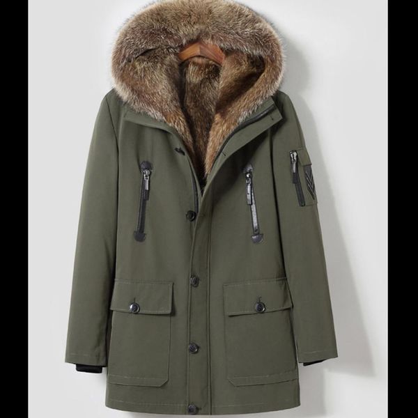 

men's raccoon fur liners parker men's long raccoon fur collar coat winter warm jacket, Black
