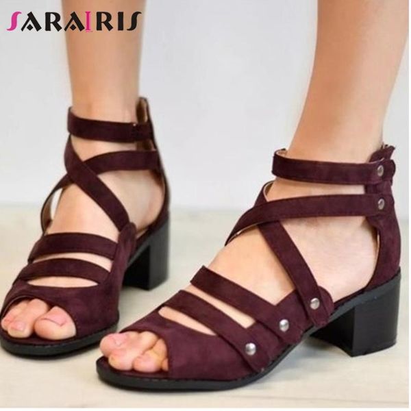 

sarairis rome fashion ladies cover heel metal sandals summer sandals women round toe belt strappy gladiator shoes woman, Black