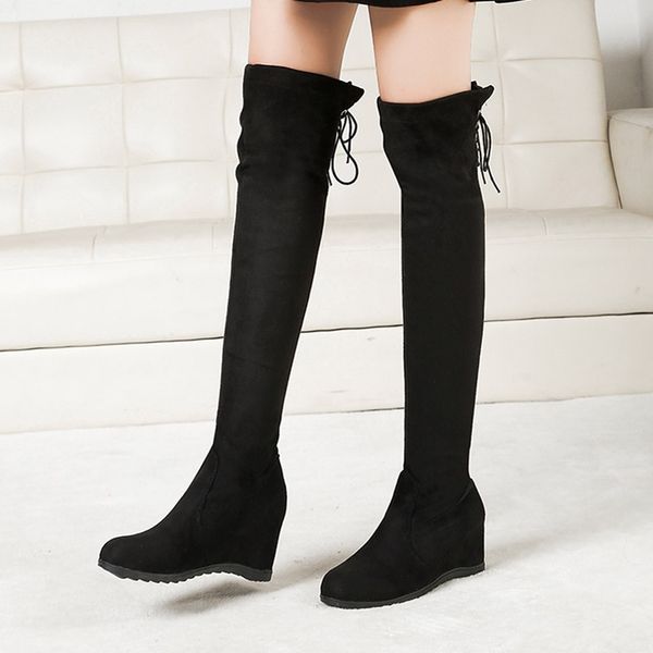 

warm boots 2019 autumn and winter knee boots fashion over knee women increased over elastic stretch platform shoes 25, Black