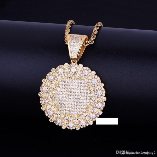 

men's hip hop jewelry bling cubic zircon necklace & pendant round cluster medallionthree color for gift hipping, Silver