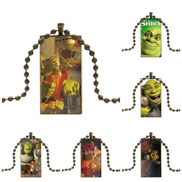

for women gifts boy popular film lovely shrek figures glass cabochon choker pendant rectangle necklace bronze color jewelry, Silver