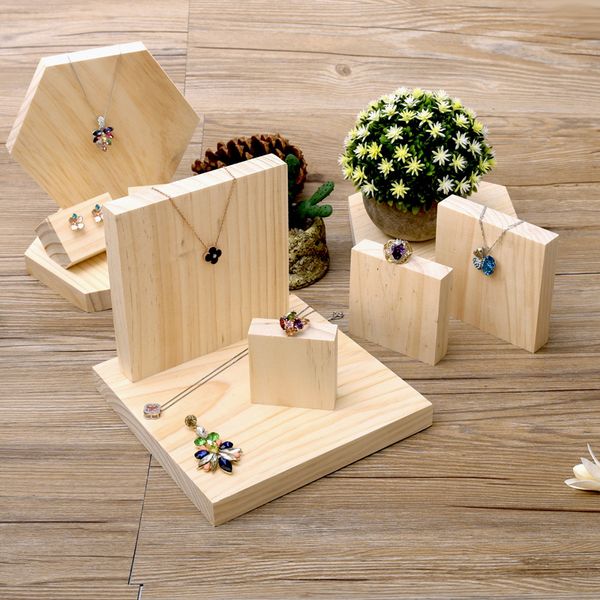 

[ddisplay]creative square pendant jewelry display tray rustic personalized necklace display holder pine solid wooden bracelet display stand, Black