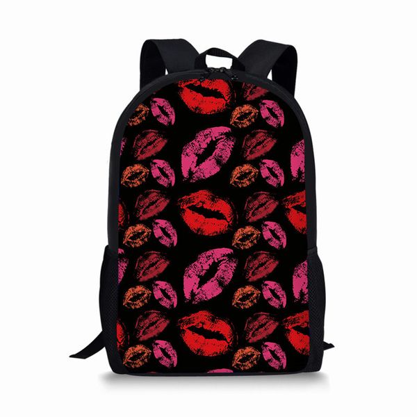 

thikin casual daily backpack school rucksack college shoulder satchel travel bag black red lip printed women backpacks
