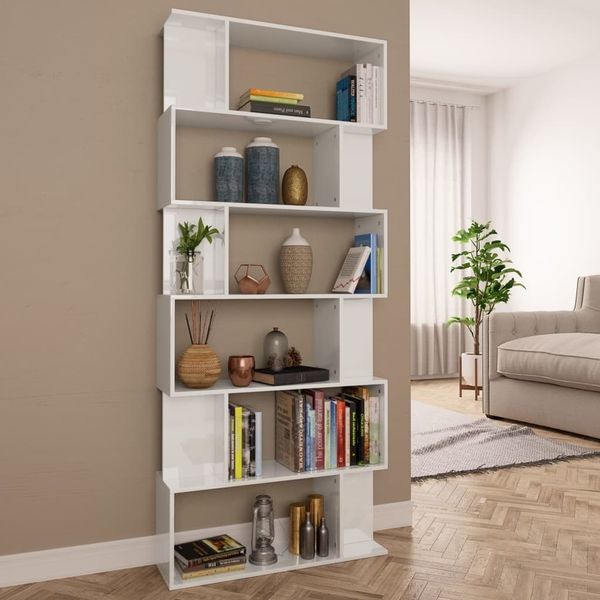 

shiny white bookcase / partition 80x24x192 cm in chipboard living room furniture