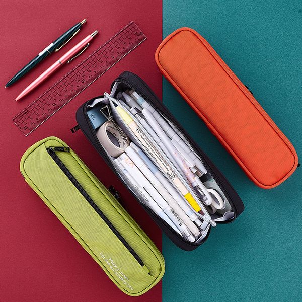

kawaii pink lattice canvas solid color pencil case large capacity pencil box cute pen bag school supplies gifts stationery girls