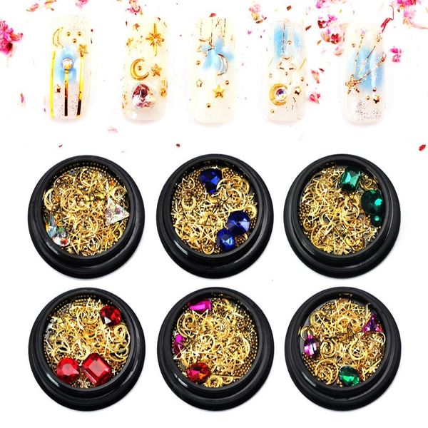

nail ornaments 4cm black box phantom color pointed drill + flat bottom drill + fairy bead gemstone ring 6color mix optional, Silver;gold
