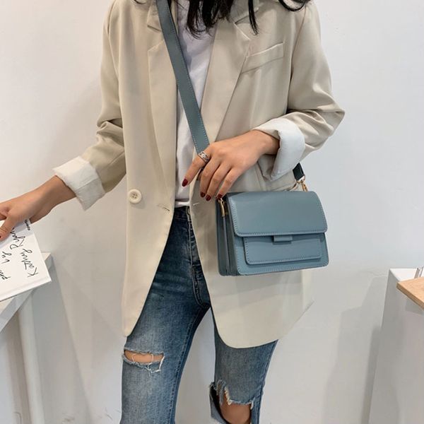 

2020 new handbags female pu leather shoulder messenger bag solid wild fashion tide small square bag blue bolsos mujer 2020