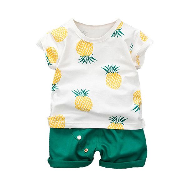 

printed pineapple baby boys girls summer clothes cotton infant sports suit for a boy t-shirt + shorts children clothing 25, White