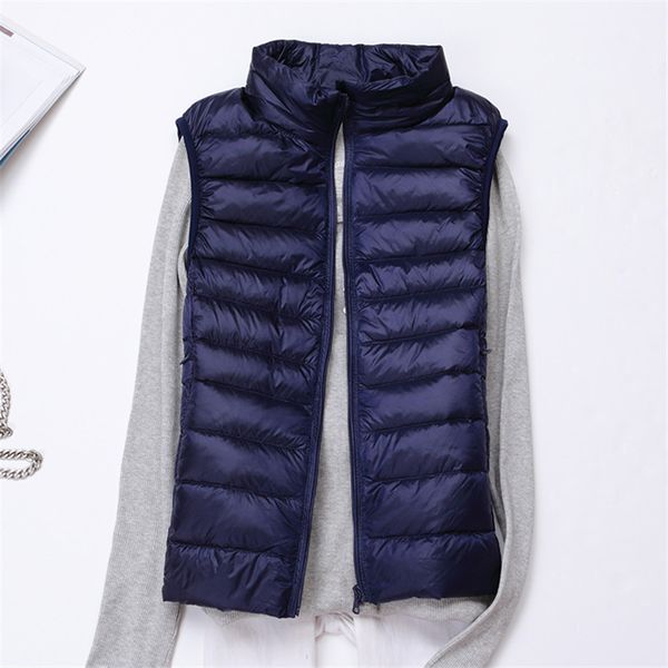 

autumn winter women sleeveless jacket ultra light down vest ladies outwear slim white duck down vest coat warm waistcoat sf0424, Black