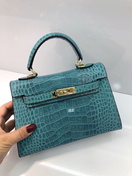 

22cm mini brand alligator women tote genuine leather bag houlder bag with lock fa hion lady handbag whole ale all color high quality