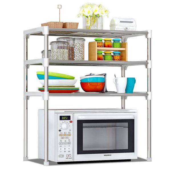 

adjustable kitchen storage metal microwave oven shelf organizer detachable rack kitchen tableware shelves bathroom organizer
