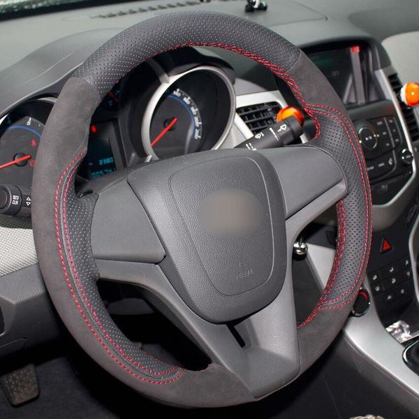 

black genuine leather black suede steering wheel hand-stitch for chevrolet cruze
