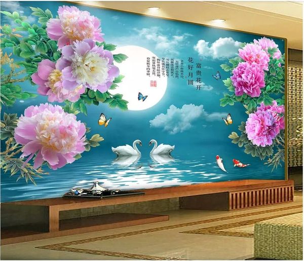 

3d wallpaper custom p mural flower good moon full of rich flowers open peony flower romantic swan tv background wallpaper for walls 3 d