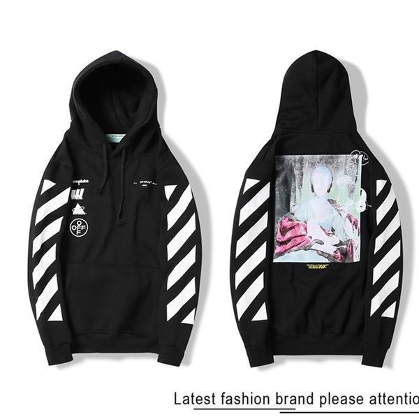 

a9 off hoodie white american tide brand men's and women's sweatshirt cotton coat guard line graffiti print embroidery oil painting, Black