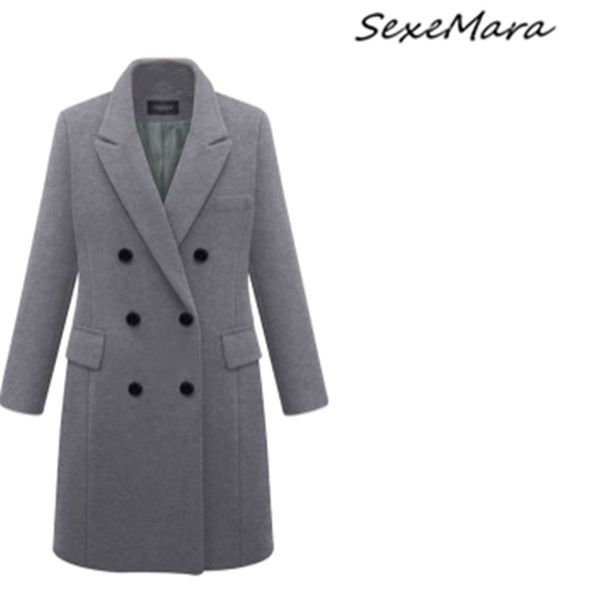 

wide-waisted solid long fall coat women khaki double breasted casual fashion coat plus size 2019, Black