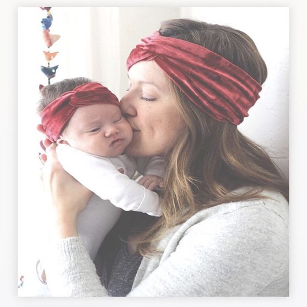 

mommy and me pleuche headband set solid color soft elastic hairband lovely 2pcs set baby accessories hc19057, Slivery;white