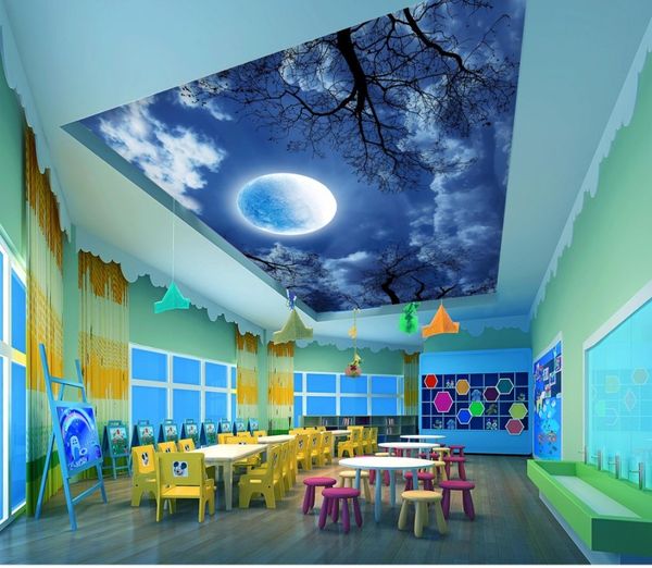 

3d ceiling murals wallpaper moon watching beautiful night sky landscape painting night ceiling painting