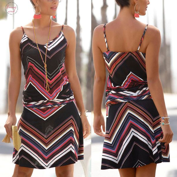 

womens summer dress sleeveless printed o neck beach bodycon party mini camis dresses summer beach dress 2020 vestidos, Black;gray