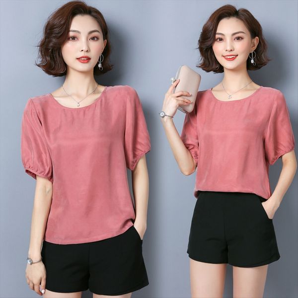 

brother hua brother love middle-aged and elderly silk short-sleeved t-shirt female mother summer 2020 half-sleeved mulberry silk top, White