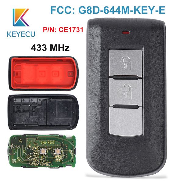 

keyecu smart remote key fob 2 button 433mhz pcf7952 id46 for mitsubishi lancer outlander asx fcc: g8d-644m-key-e p/n: ce1731