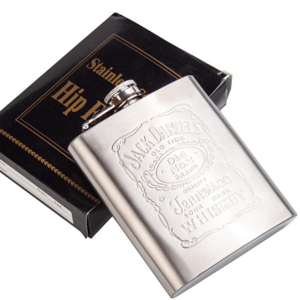 

7oz portable stainless steel hip flask russian wine mug wisky bottle with box pocket drinkware alcohol bottle whisky alcohol cap