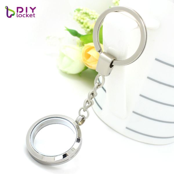 

30mm stainless steel round crystal glass floating locket keychain fit floating charms lsfk23-24, Silver