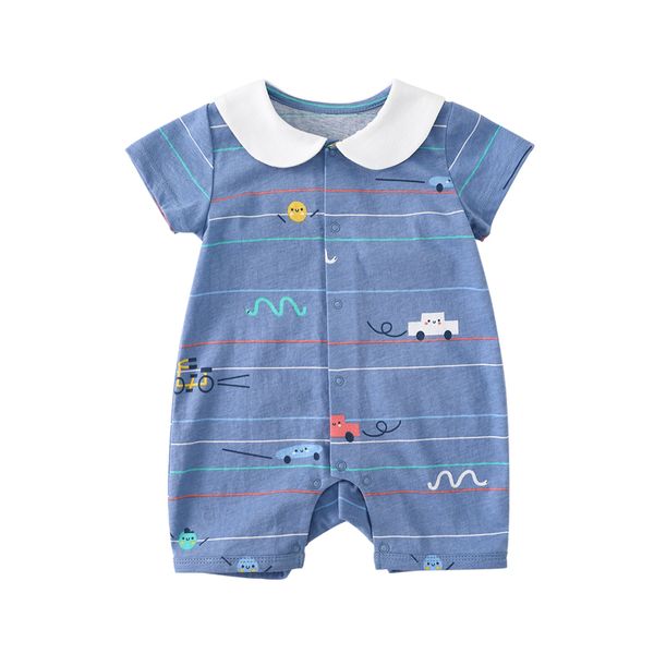 

pureborn newborn baby boy romper summer breathable cotton holiday beach baby boy clothes printed baby boy romper t200706, Blue