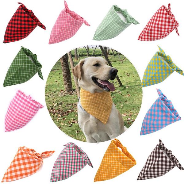 

10 pcs pet dog accessories cotton classic plaid puppy dog cat bandana scarf adjustable bandana bibs pet supplier