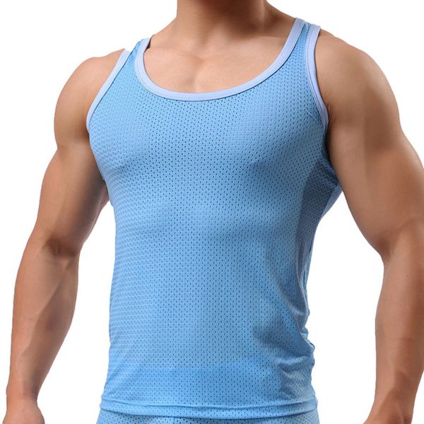 

mens mesh tank casual vest tight sleeveless tees shirt singlet breathable hombre bodybuilding homewear night sleepwear, White;black