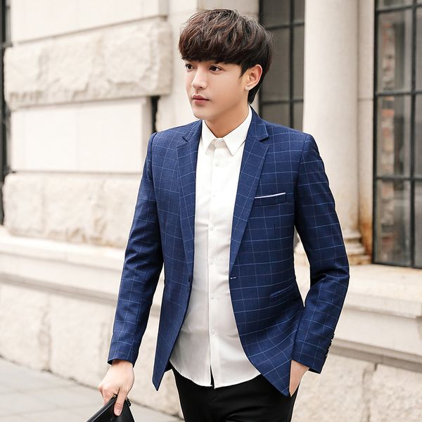 

england plaid coat men blazer masculino new brand casual silm fit blazer homme long sleeve cotton blend mens suit jacket blazers, White;black