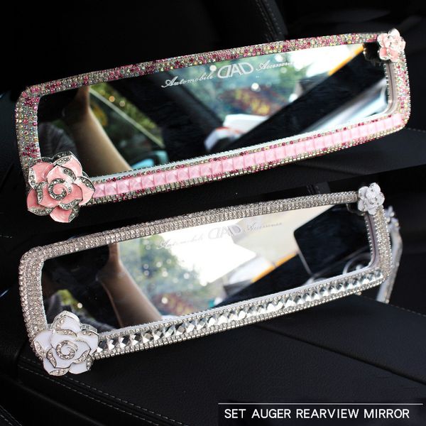 

muniuren rhinestones camellia car interior rearview mirror decoration crystal car rear view mirror for girls accessories