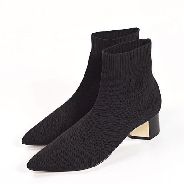 

2020 new arrival fashion women ankle socks casual high knitted elastic boots pointed toe shoes lady aa0529 mx200324, Black