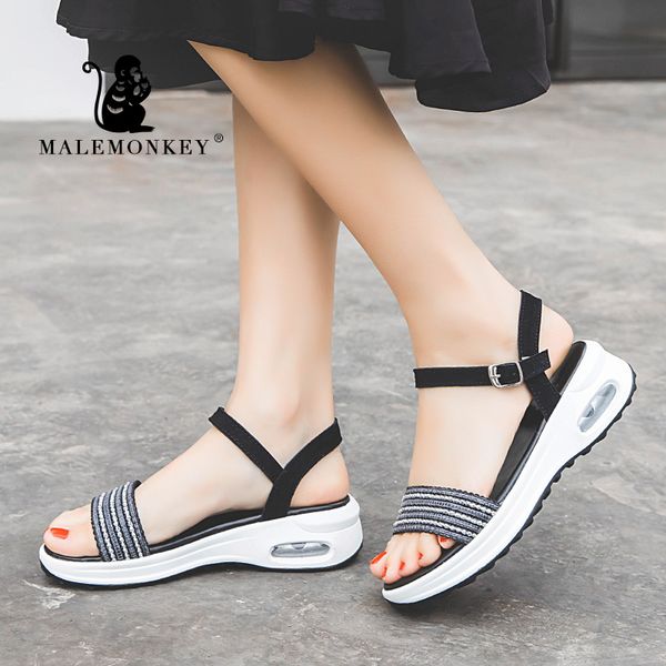 

malemonkey 023120 flat sandals woman 2020 new summer casual soft sandals breathable platform comfortable women, Black