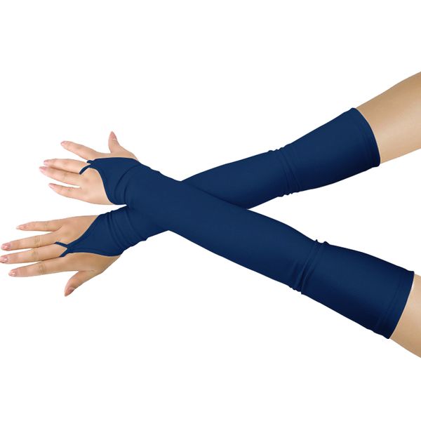

ensnovo womens stretchy lycra fingerless over elbow opera long spandex gloves 18 inch, Blue;gray