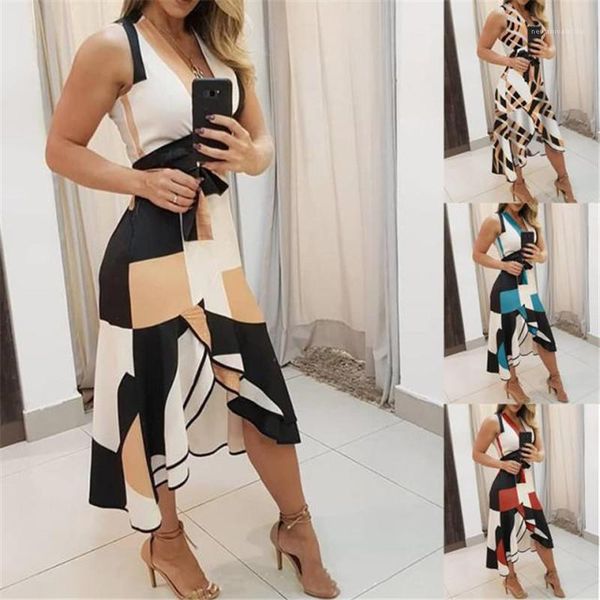 

square printed sleeveless deep v neck dress casual female clothing summer womens designer plus size dresses, Black;gray