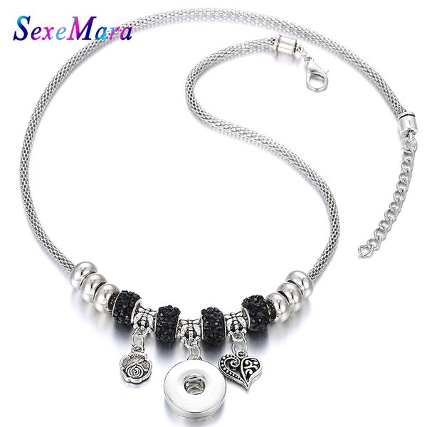 

new snap button necklace 18mm snap jewelry handmade beaded rose flower pendant necklace for women mother's day gift, Silver