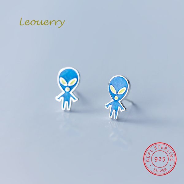 

leouerry стерлингового серебра 925 творческий синий чужеродных серьги симпатичные нло серебряные серьги для женщин девушки панк партия ювели, Golden;silver