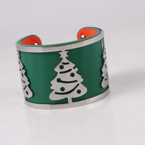 

christmas tree stainless steel bracelet georgette avec cuir bangle interchangeable cuff bracelet for women fashion jewelery gift, Black