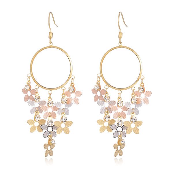

shineland fasion flower pendant earrings for women gold color long drop earrings party jewelry brincos pendientes mujer n45, Silver