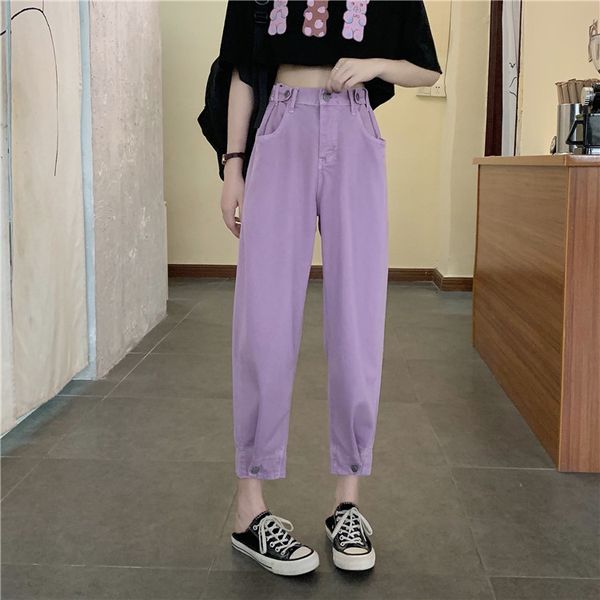 

2020 summer jeans women pants higi waist pencil pants office lady loose colored ankle length pantalon denin plus jeans, Blue