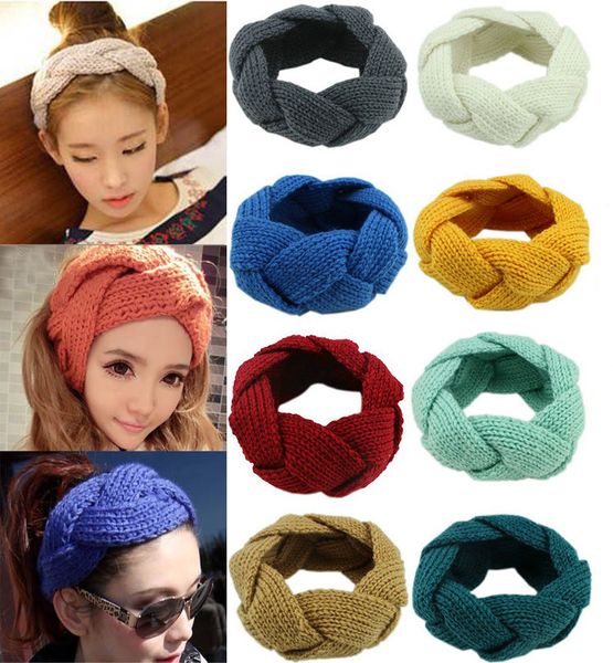

turban wrap braided knitted headbands headdress women girls hairbands keep ear warm 20*8cm fashion crochet elastic hair accessorie, Black;brown