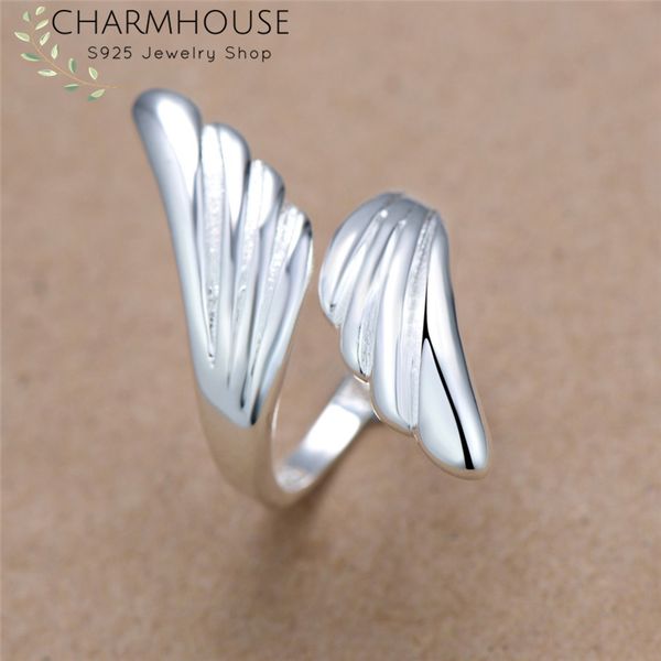 

charmhouse pure silver rings for women zirconia double wing finger ring bague femme anel fashion wedding engagement jewelry, Golden;silver