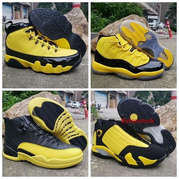 

2019 mens 9 11 12 14 basketball shoes bumblebee yellow black trophy room international flight blue 9s 11s 12s men sports designer sneakers